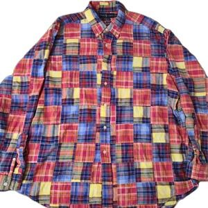 Ralph Lauren Men's Madras Patchwork Plaid Button-up Shirt Size XL Preppy